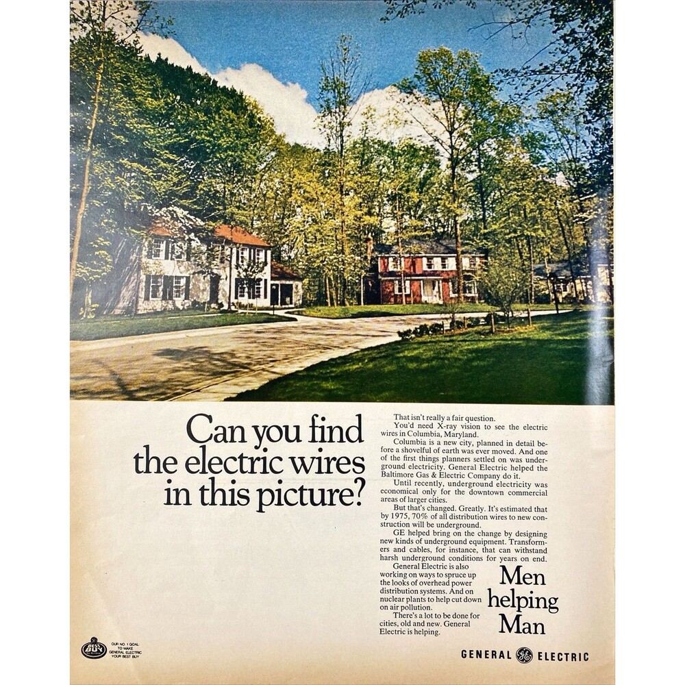 General Electric "Can You Find the Electric Wires" Vintage Print Ad 1970's
